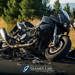 A motorcycle in the road after a serious motorcycle accident in New York